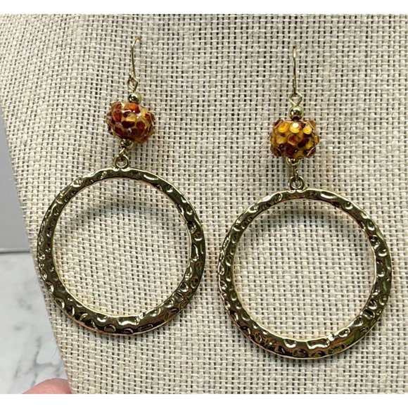 Vintage Hammered Earrings Gold Tone Hoops Rings Dangle - Picture 5 of 6